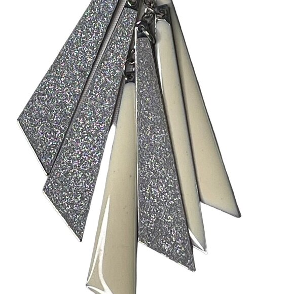 Retro Y2K Dangle Earrings Women Silver Cream Glitter Triangular Drop u Fashion J - Picture 4 of 5